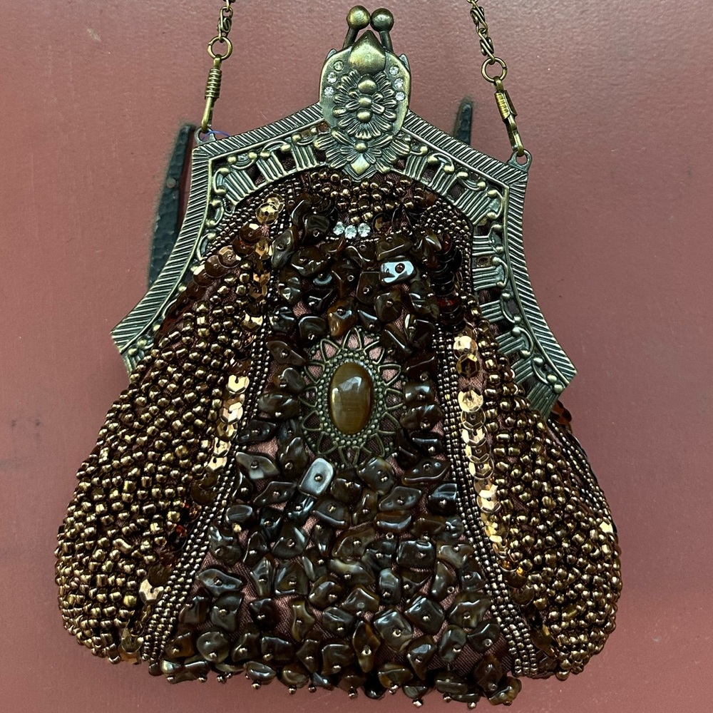 VICTORIAN Revival Brown Beaded Purse